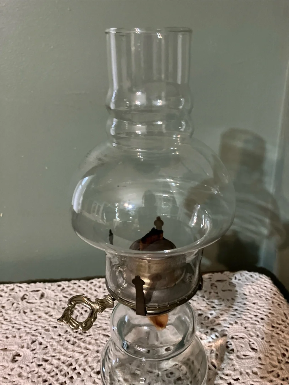 Vintage Clear Glass Oil Kerosene Lamp
